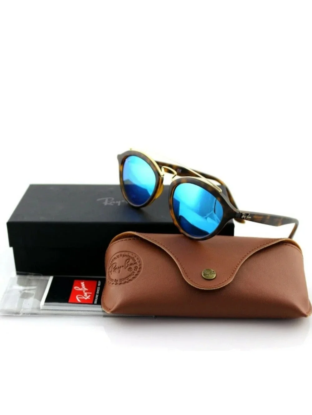 Ray-Ban Tortoiseshell Frame Sunglasses with Blue Lenses